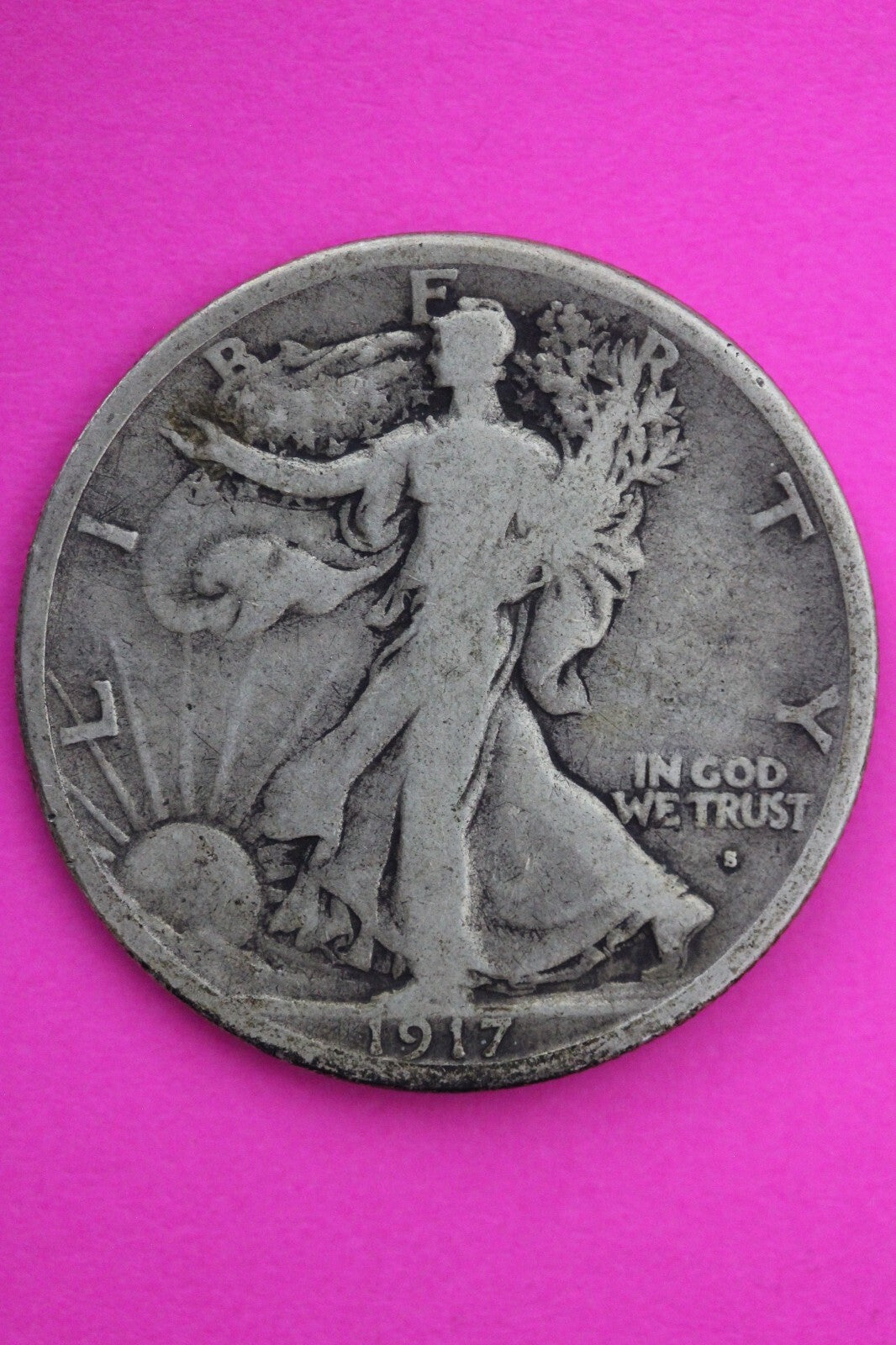 1917 S Obverse Mint Mark Walking Liberty Walker Half Dollar Coin Authentic 0439N