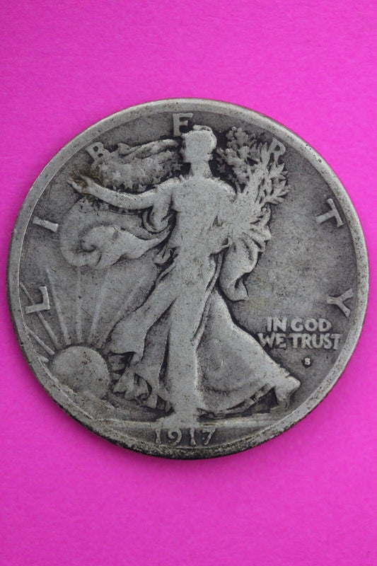 1917 S Obverse Mint Mark Walking Liberty Walker Half Dollar Coin Authentic 0439N