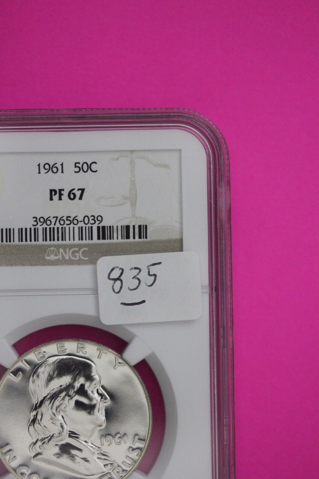 1961 PF 67 Ben Franklin Silver Proof Half Dollar NGC Graded Certified Slab 835