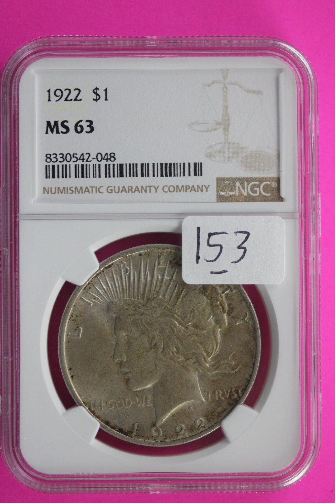 1922 P MS 63 Liberty Peace Silver Dollar NGC Certified Authentic Graded Slab 153