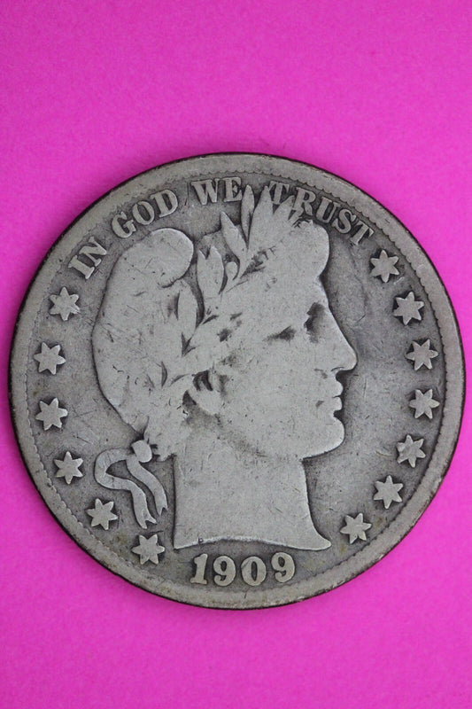 1909 Inverted S Barber Liberty Half Dollar Silver Coin Key Date Genuine 0411N