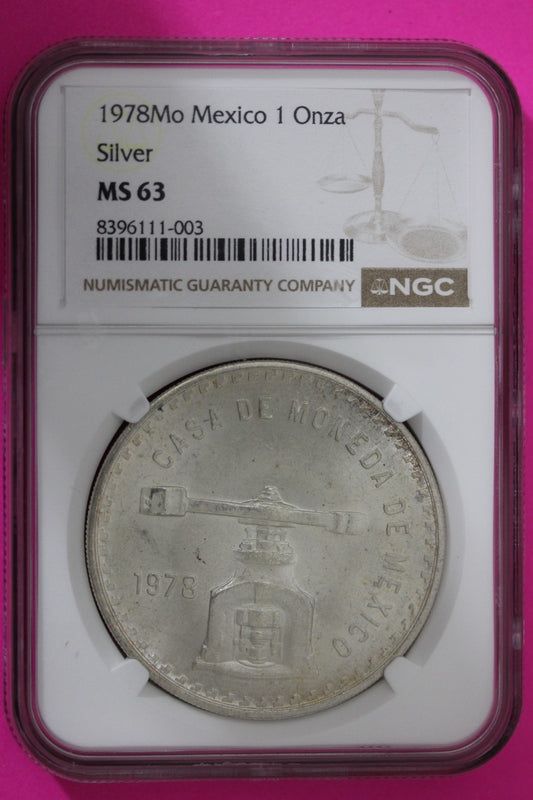 1978 MS 63 Mexico 1 Onza Silver Coin NGC Authentic Graded Authentic Slab 574