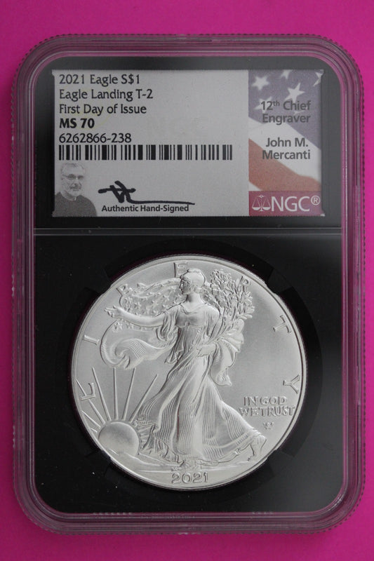 2021 MS 70 Type 2 Silver American Eagle Mercanti Signature NGC Certified 291