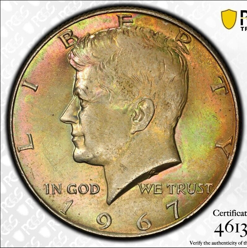 Neon Toned 1967 MS 64 John Kennedy Half Dollar PCGS Slab Trueview OCE 1550