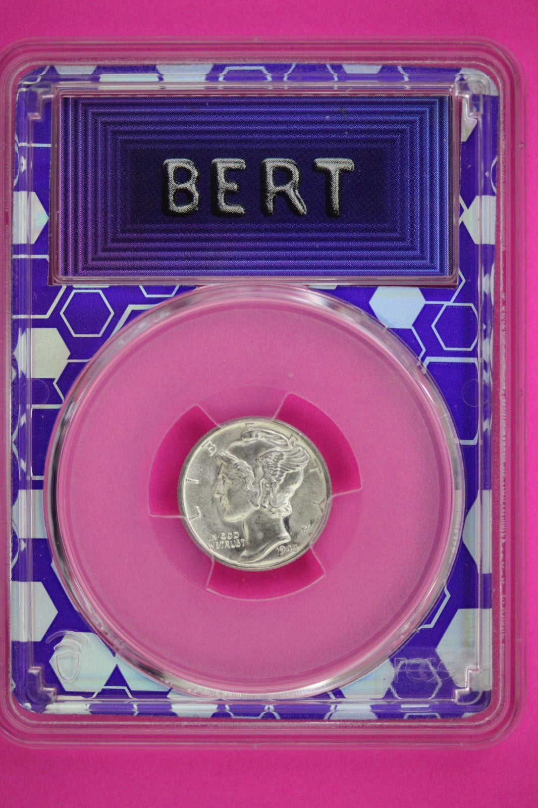 1944 P MS 65 FB Mercury Liberty Dime PCGS Purple BERT Trader Bea Label Slab 916