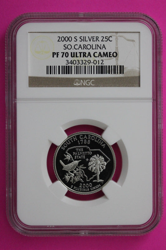 2000 S PF 70 South Carolina Silver State Quarter NGC Certified Authentic 402