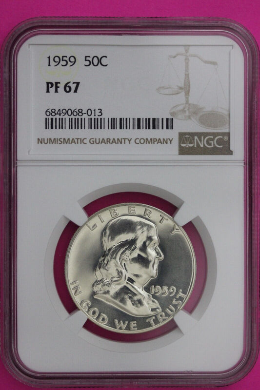 1959 PF 67 Ben Franklin Silver Proof Half Dollar NGC Graded Certified Slab 830