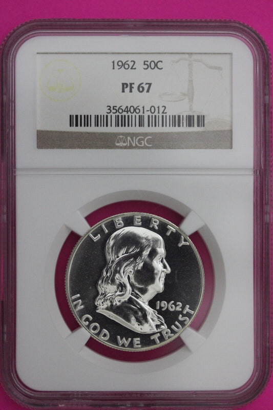 1962 PF 67 Ben Franklin Silver Proof Half Dollar NGC Graded Certified Slab 823