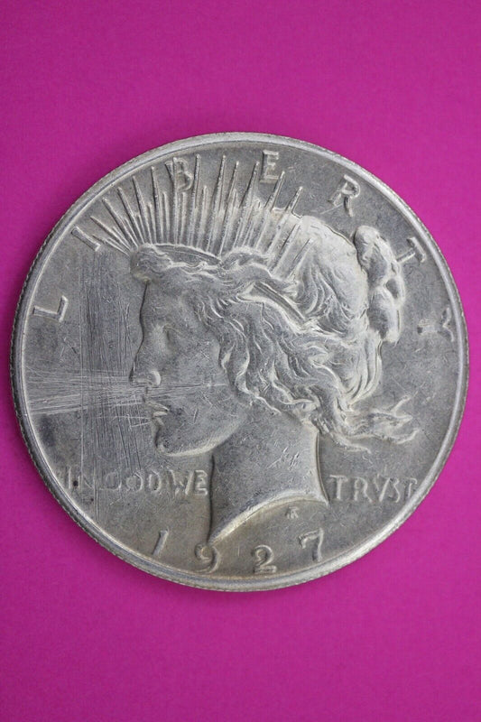 Graffitti 1927 D Liberty Peace Silver Dollar Denver Mint Scarce Semi Key Date 49