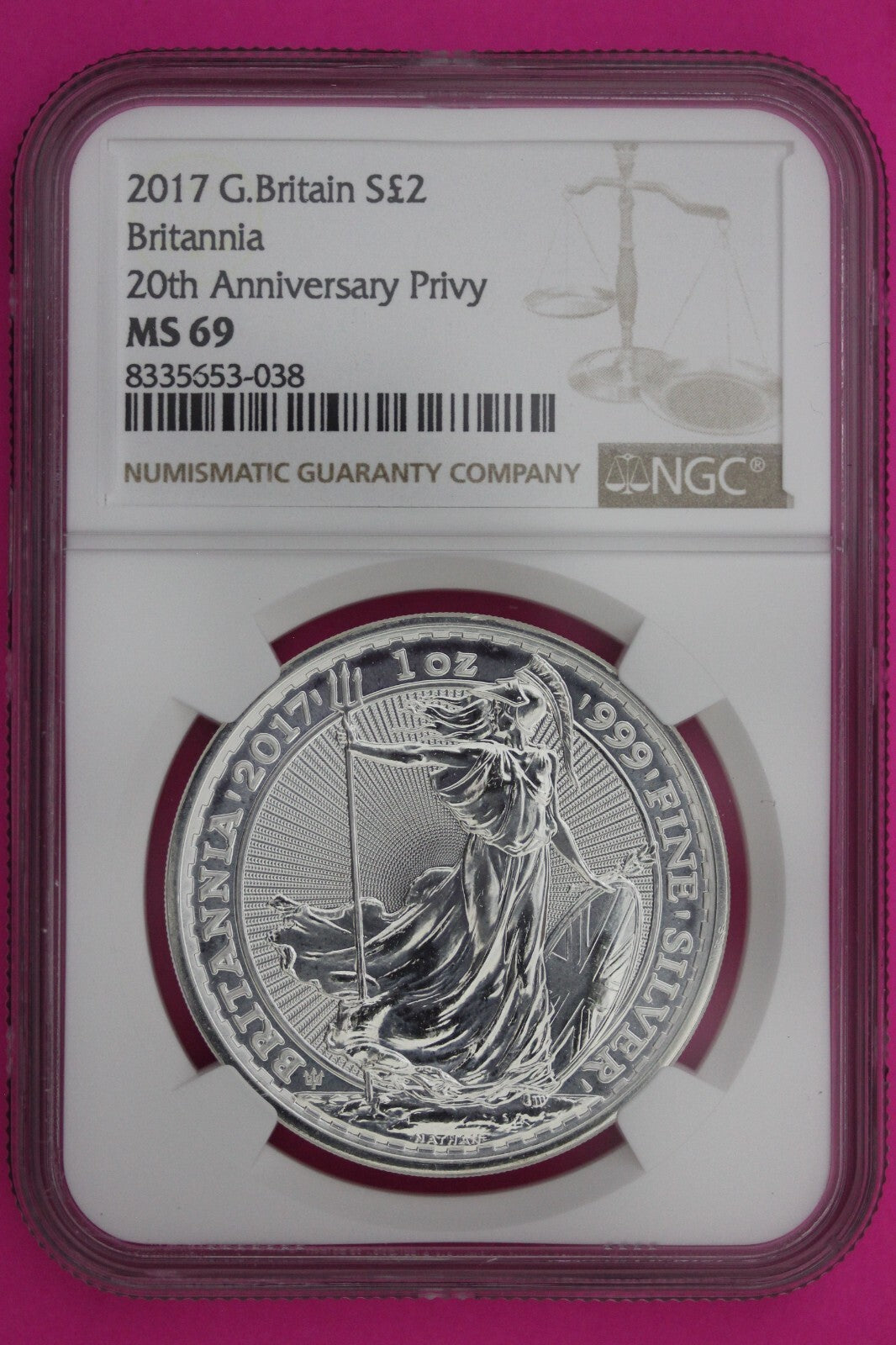 2017 MS 69 Great Britain £2 Britannia 20th Anniversary Privy NGC Graded Slab 895
