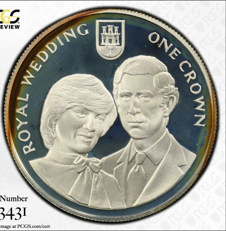 1981 PR 68 DCAM Crown Gibraltar Princess Diana Royal Wedding PCGS Silver 630