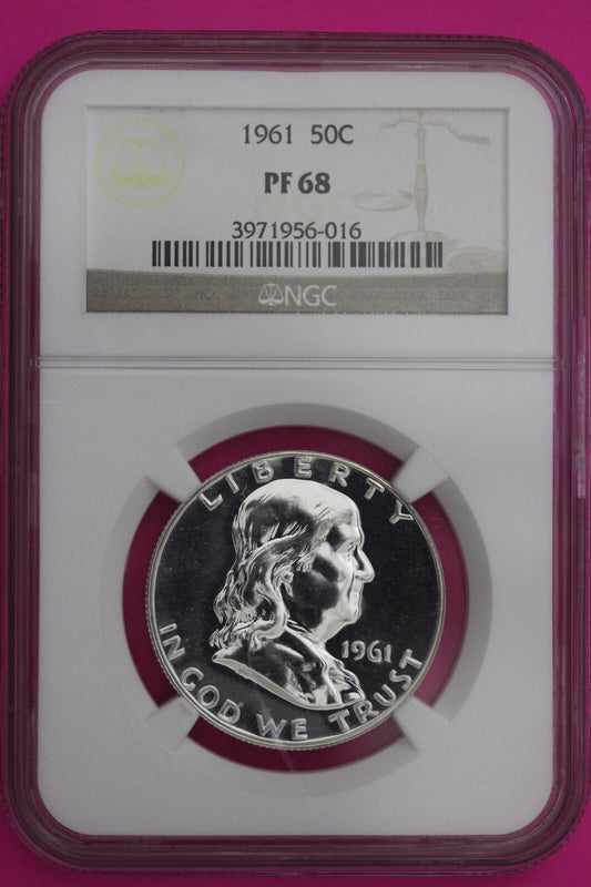 1961 PF 68 Ben Franklin Silver Proof Half Dollar NGC Graded Certified Slab 807