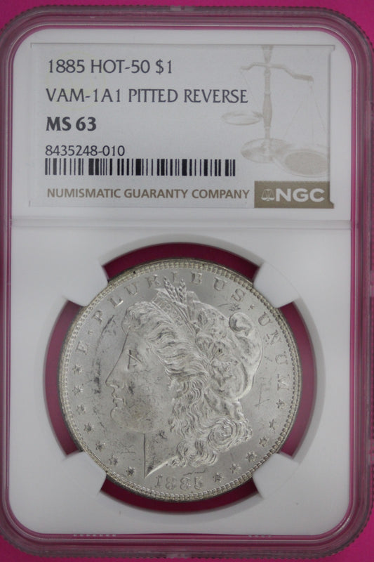1885 P MS 63 Liberty Morgan Silver Dollar Vam 1A1 Pitted Reverse Hot 50 NGC 176