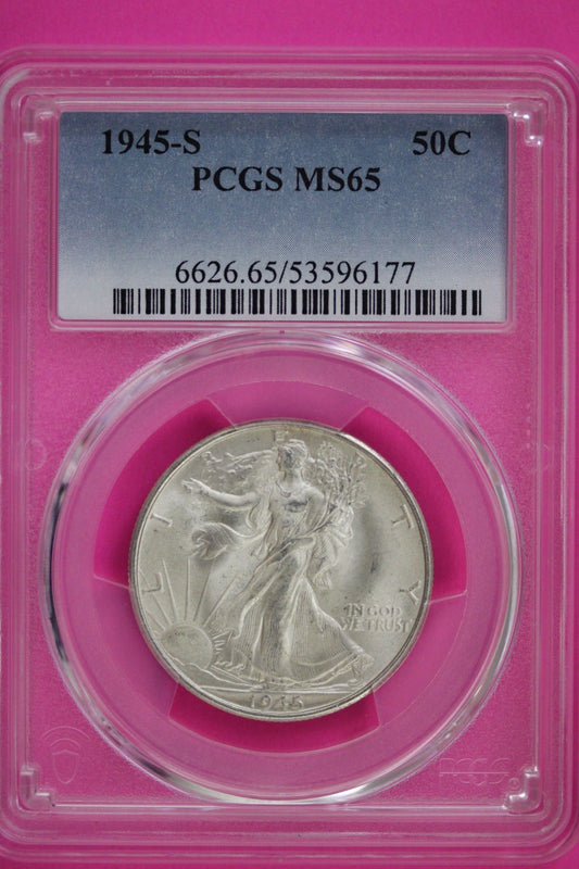 1945 S MS 65 Walking Liberty Silver Half Dollar Walker PCGS Certified Slab 105