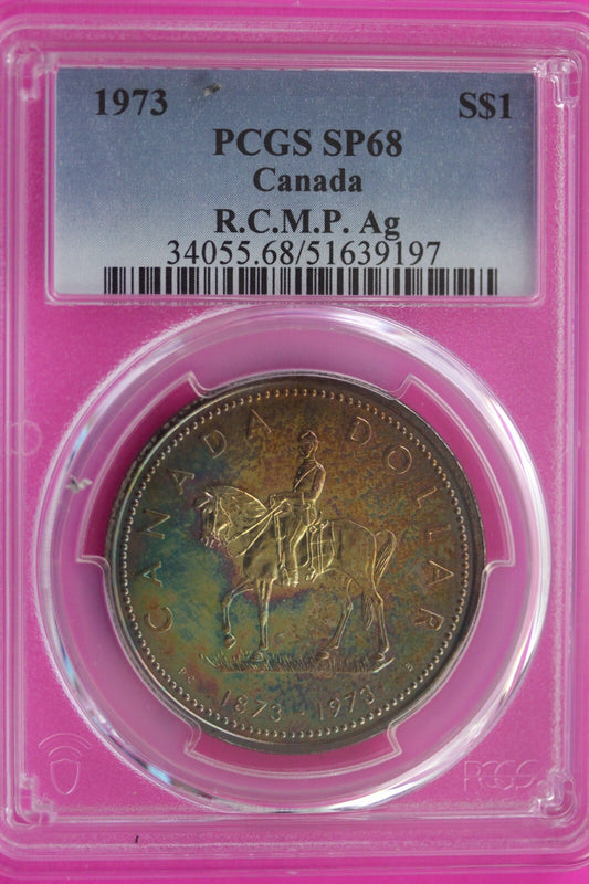 Toned 1973 SP 68 Canada Silver Dollar Royal Mounted Police PCGS Certified 124