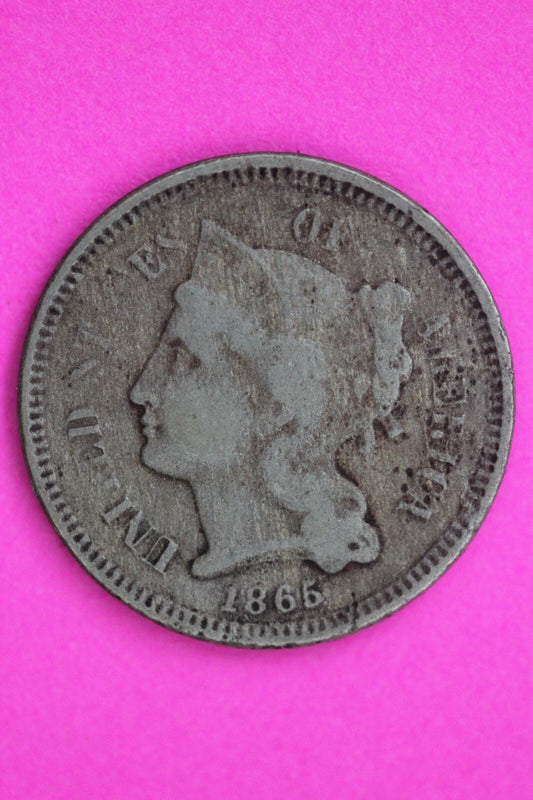 1865 Three 3 Cent Nickel Scarce Type Coin Guaranteed Authentic & Genuine 0733N