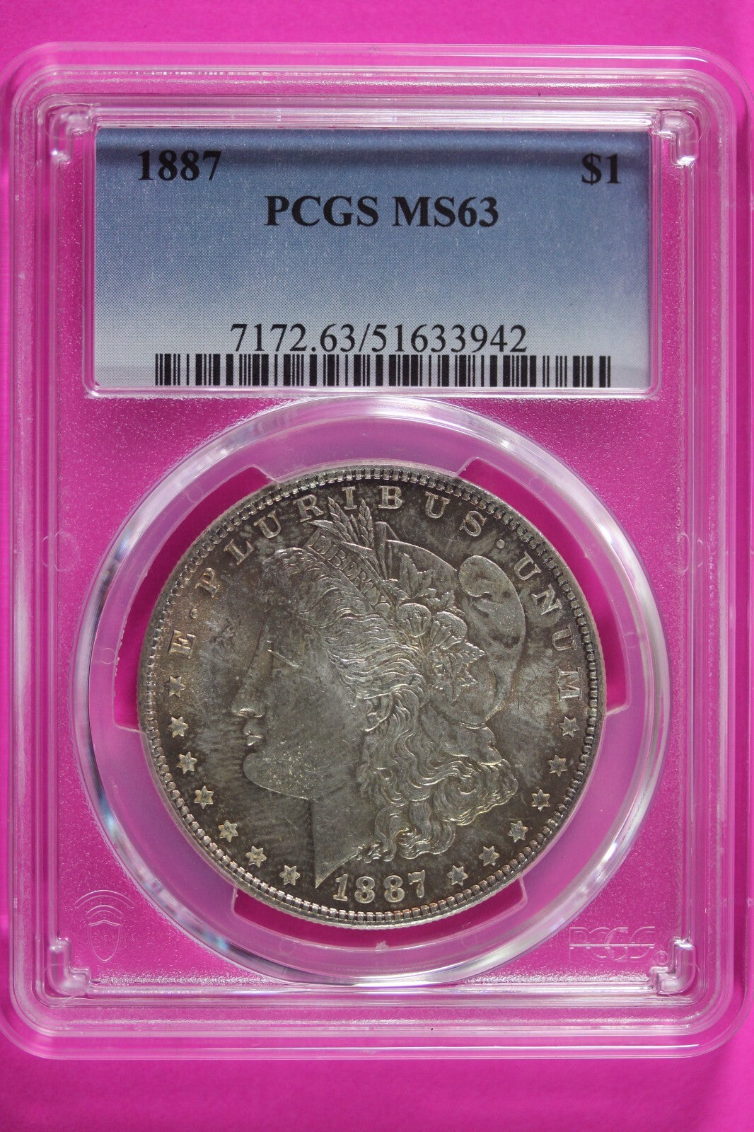 Toned 1887 P MS 63 Liberty Morgan Silver Dollar PCGS Certified Graded Slab 1076
