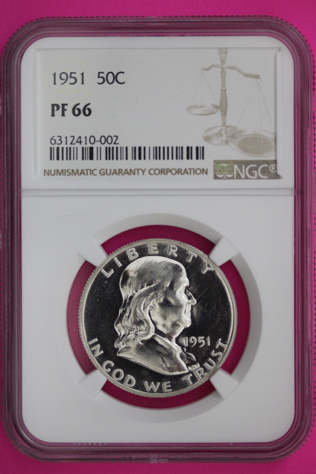 1951 PF 66 Ben Franklin Silver Half Dollar NGC Certified Graded Authentic 285