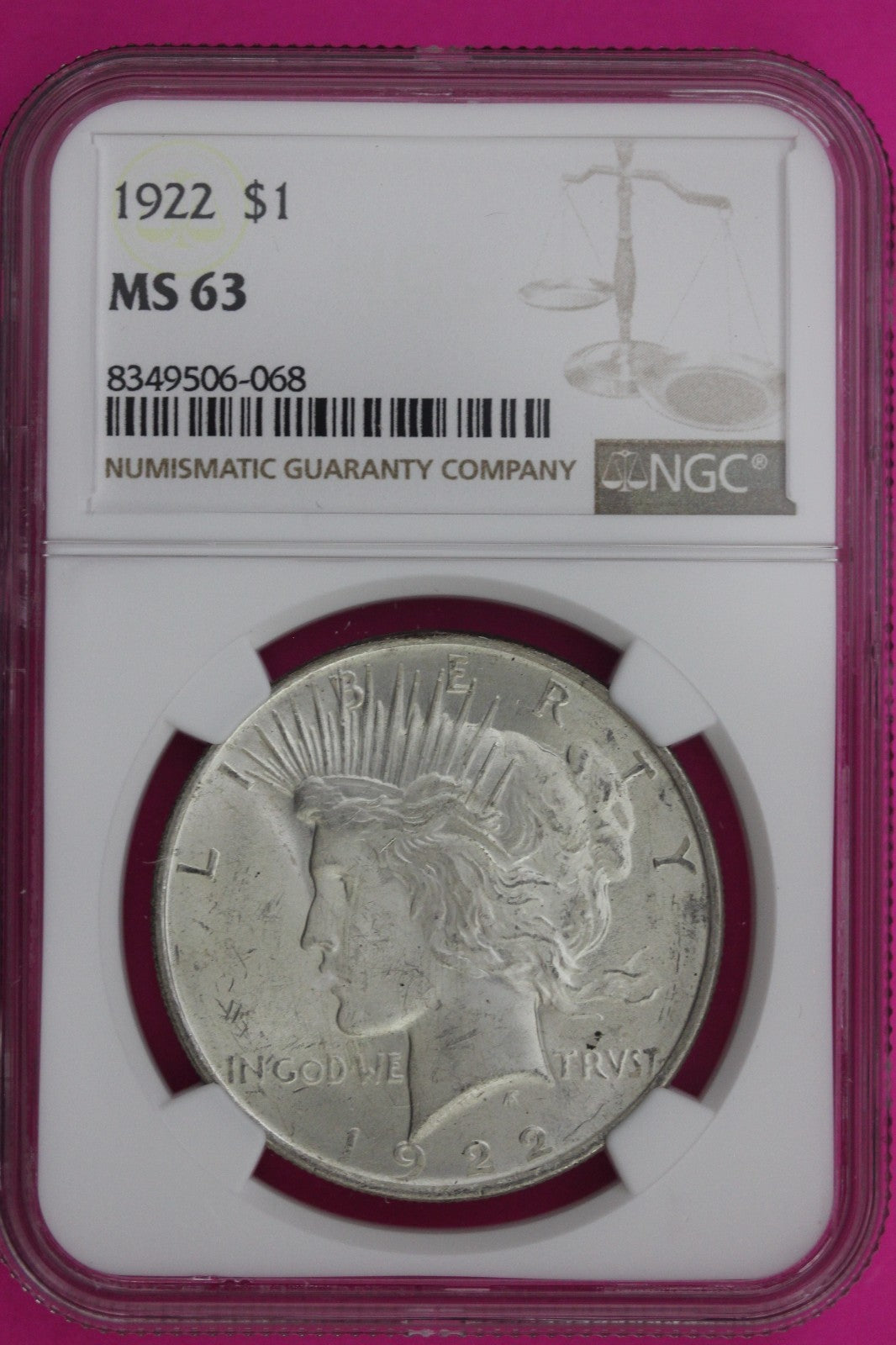 1922 P MS 63 Liberty Peace Silver Dollar NGC Certified Graded Authentic 1132
