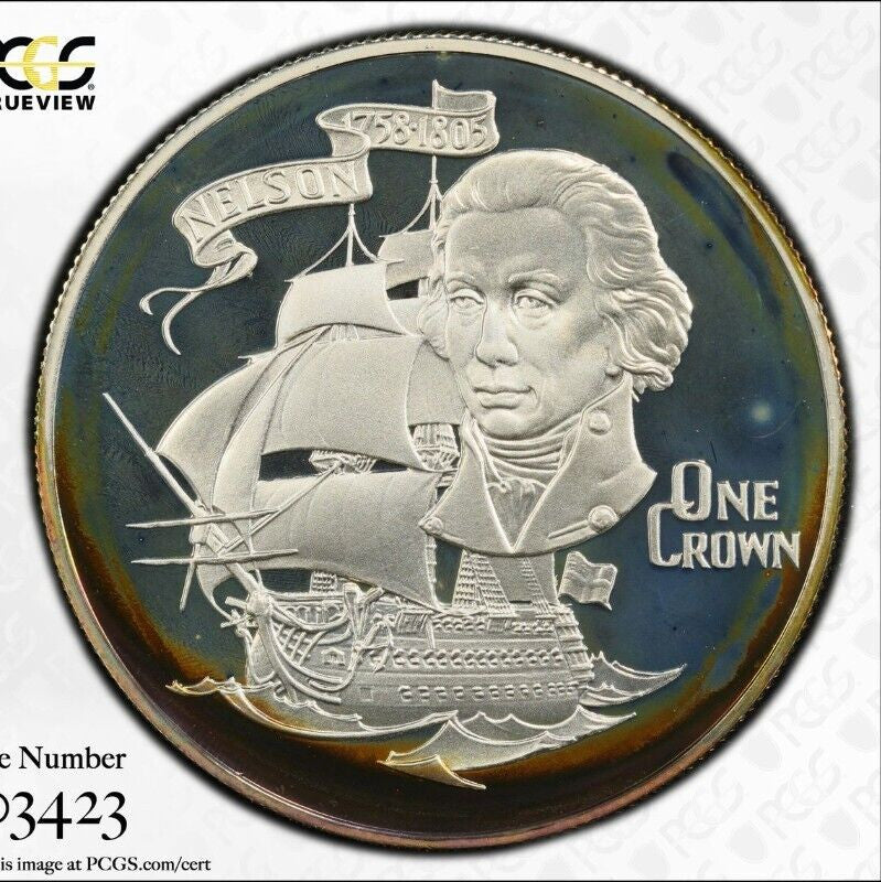 Toned 1981 PR 68 DCAM Crown Gibraltar Admiral Nelson Battle Trafalgar PCGS 555