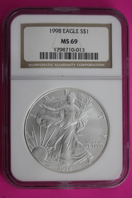 1998 MS 69 Silver Eagle 1 OZ .999 Silver NGC Certified Authentic Graded 669