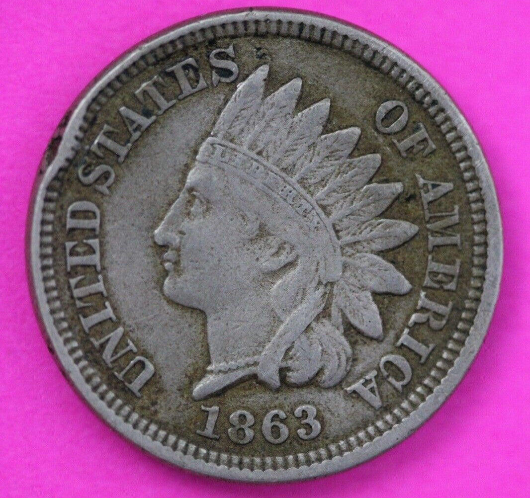 High Grade 1863 Copper Nickel Indian Head Cent Penny Scarce Semi Key Date 02
