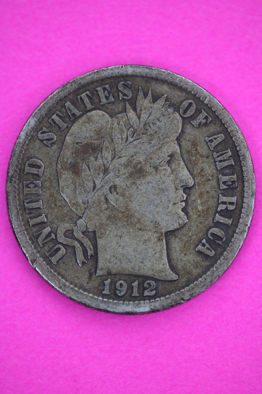 1912 D Barber Liberty Dime Scarce Semi Key Date Silver Coin Denver Mint 132