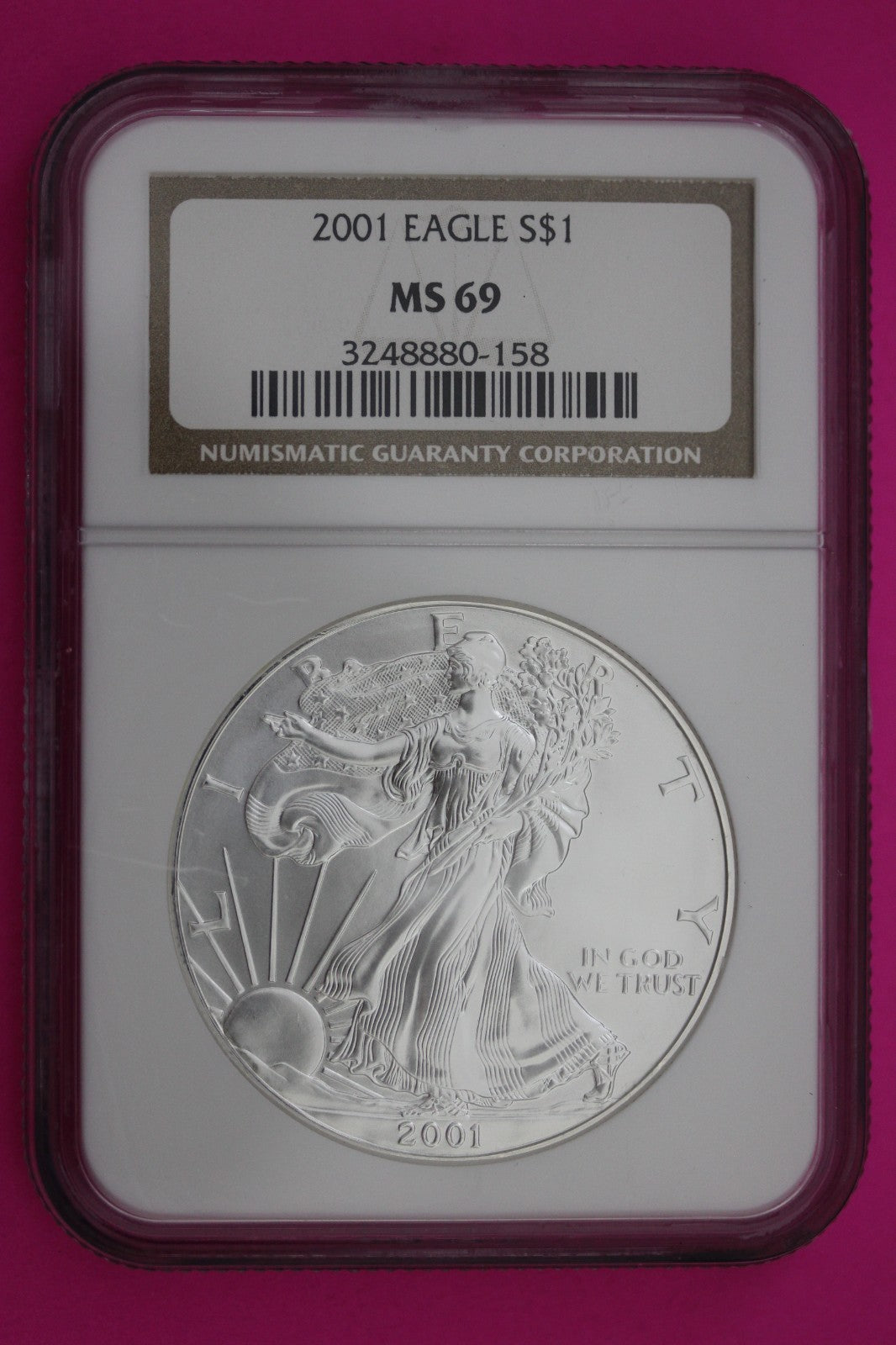 2001 MS 69 Silver Eagle 1 OZ .999 Silver NGC Certified Graded Authentic 216