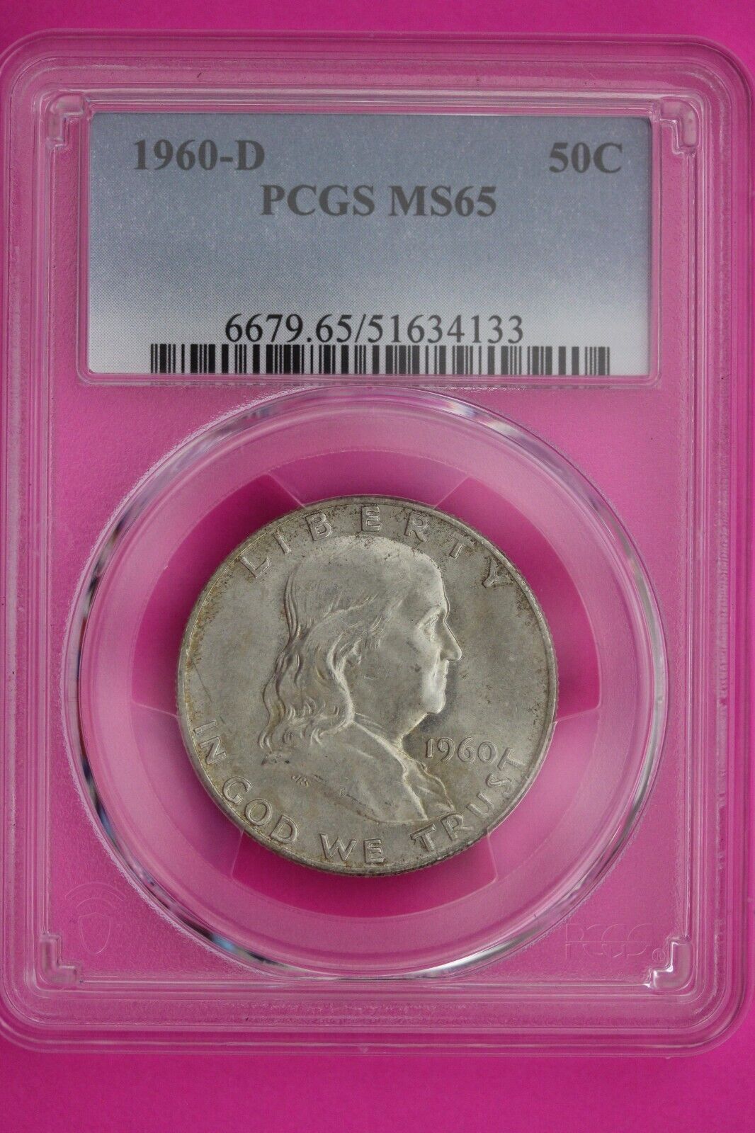 1960 D MS 65 Ben Franklin Half Dollar PCGS Graded Certified Authentic Slab 860