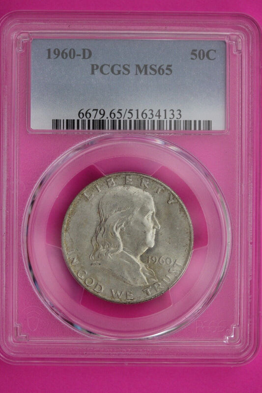 1960 D MS 65 Ben Franklin Half Dollar PCGS Graded Certified Authentic Slab 860