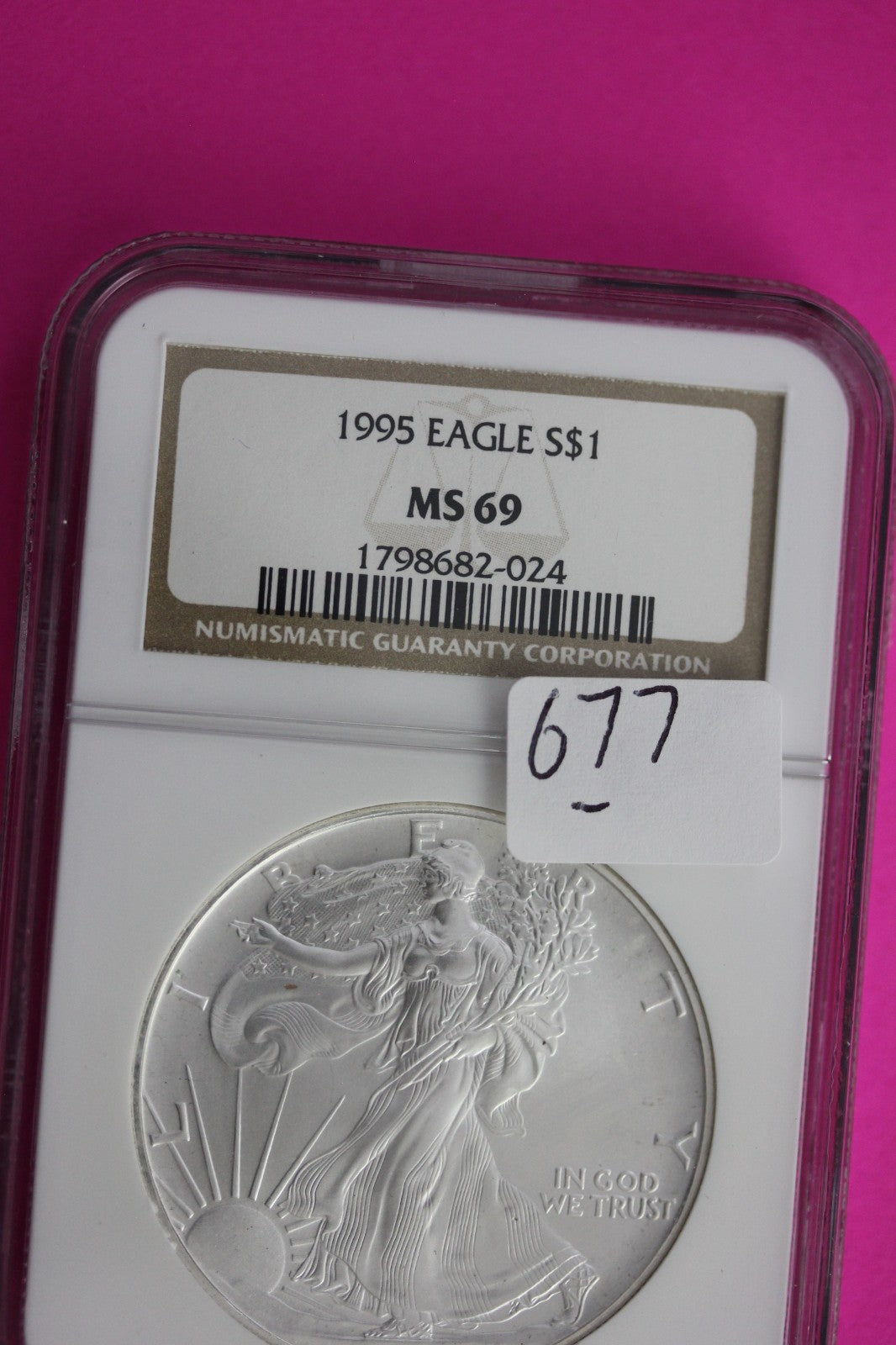 1995 MS 69 Silver Eagle 1 OZ .999 Silver NGC Certified Authentic Graded 677