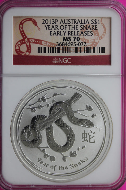 2013 MS 70 Year Of the Snake Canada 1 OZ .999 Silver $1 NGC Certified Graded 76
