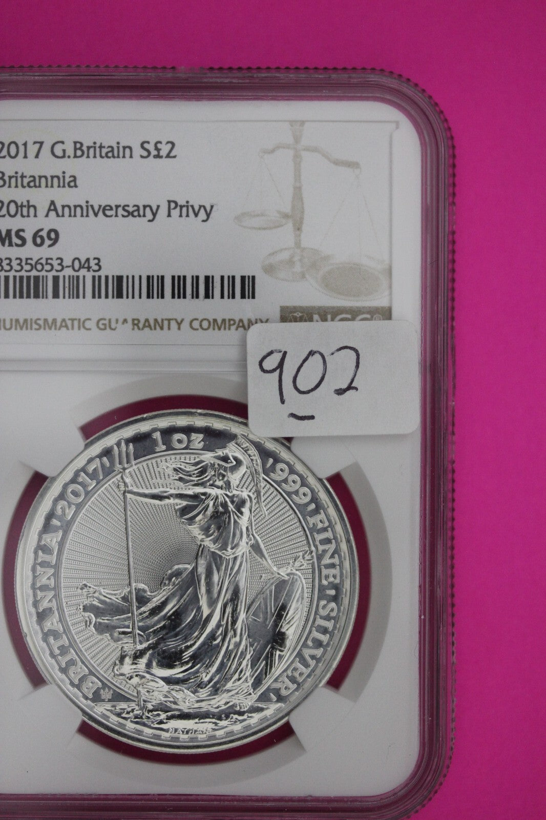 2017 MS 69 Great Britain £2 Britannia 20th Anniversary Privy NGC Graded Slab 902