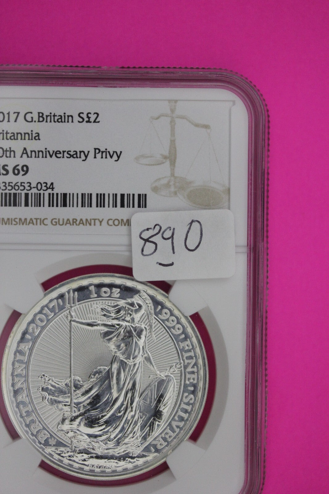 2017 MS 69 Great Britain £2 Britannia 20th Anniversary Privy NGC Graded Slab 890