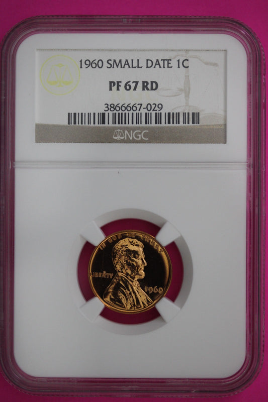 1960 Small Date PF 67 Red Lincoln Memorial Cent Proof Coin NGC Certified 302