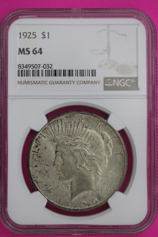 1925 P MS 64 Liberty Peace Silver Dollar NGC Certified Graded Authentic Coin 806