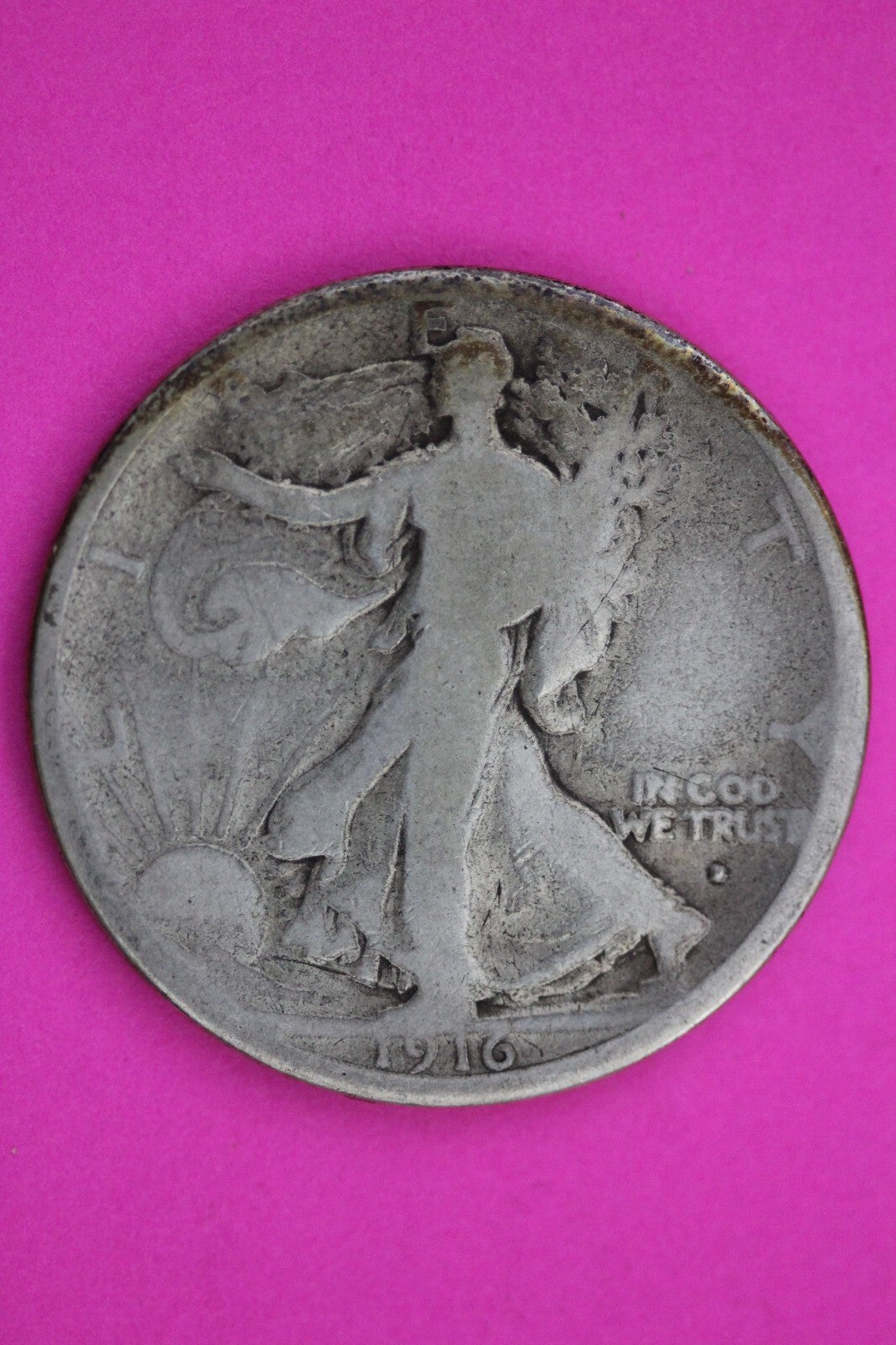 1916 D OBV Walking Liberty Silver Half Dollar Walker Guaranteed Authentic 0272N