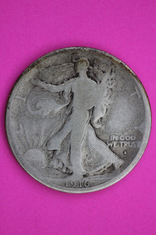 1916 D OBV Walking Liberty Silver Half Dollar Walker Guaranteed Authentic 0272N