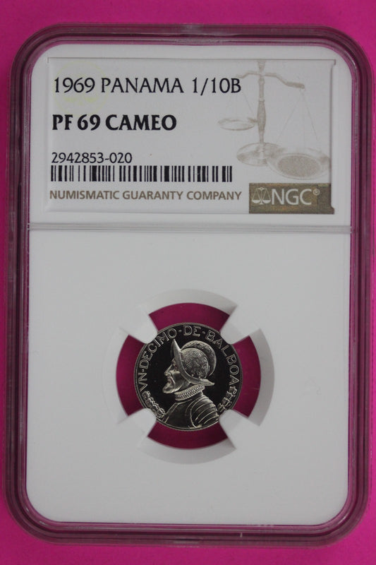 1969 Panama PF 69 Cameo Proof 1/10 Balboa NGC Graded Certified Genuine Slab 1335