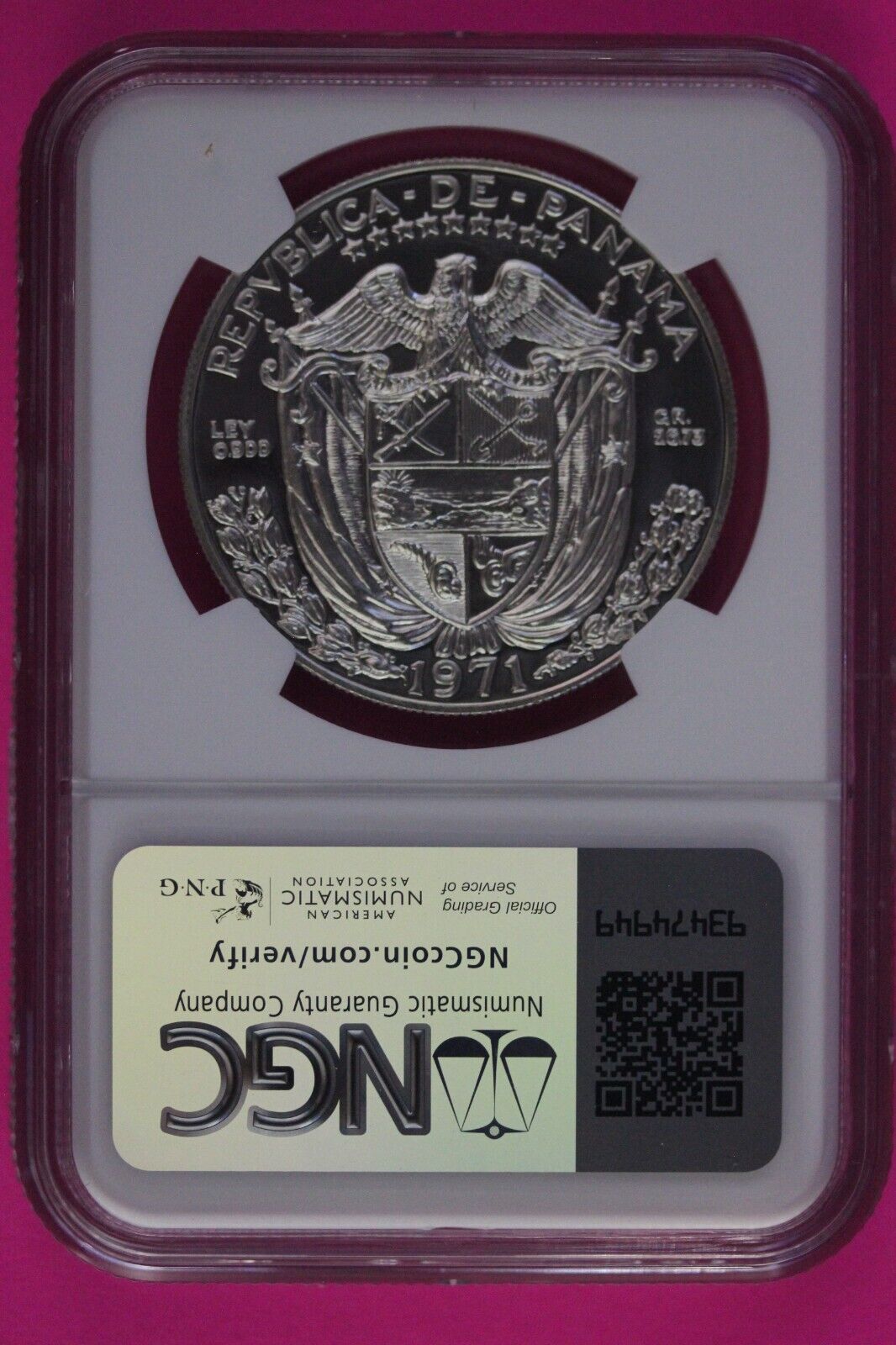 Top Pop 1971 Panama PF 69 Proof Silver Balboa NGC Certified Authentic  Slab 959
