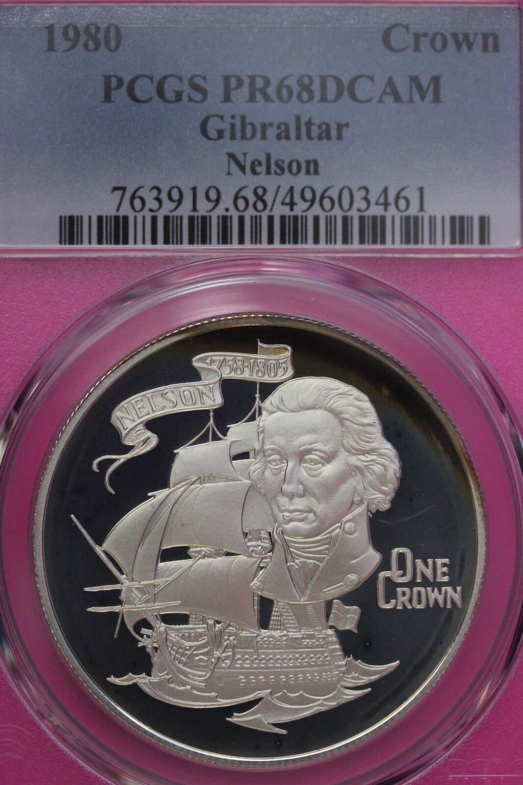 Toned 1981 PR 68 DCAM Crown Gibraltar Admiral Nelson Battle Trafalgar PCGS 575