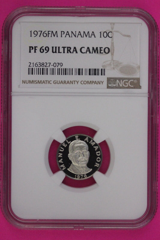 1976 Panama PF 69 Ultra Cameo Proof 10 Centesimos NGC Certified Graded Slab 883