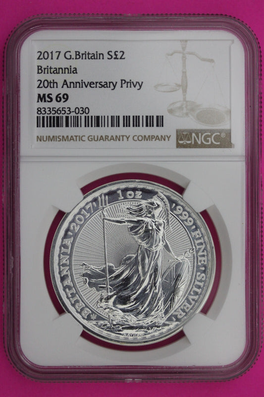 2017 MS 69 Great Britain £2 Britannia 20th Anniversary Privy NGC Graded Slab 882