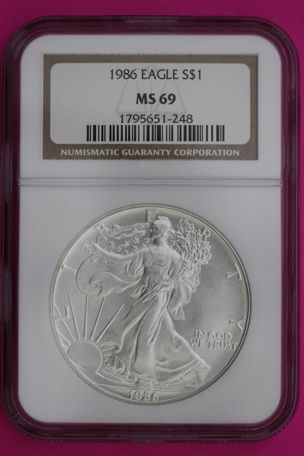 1986 MS 69 Silver Eagle Coin 1 OZ .999 NGC Graded Certified Authentic Slab 465
