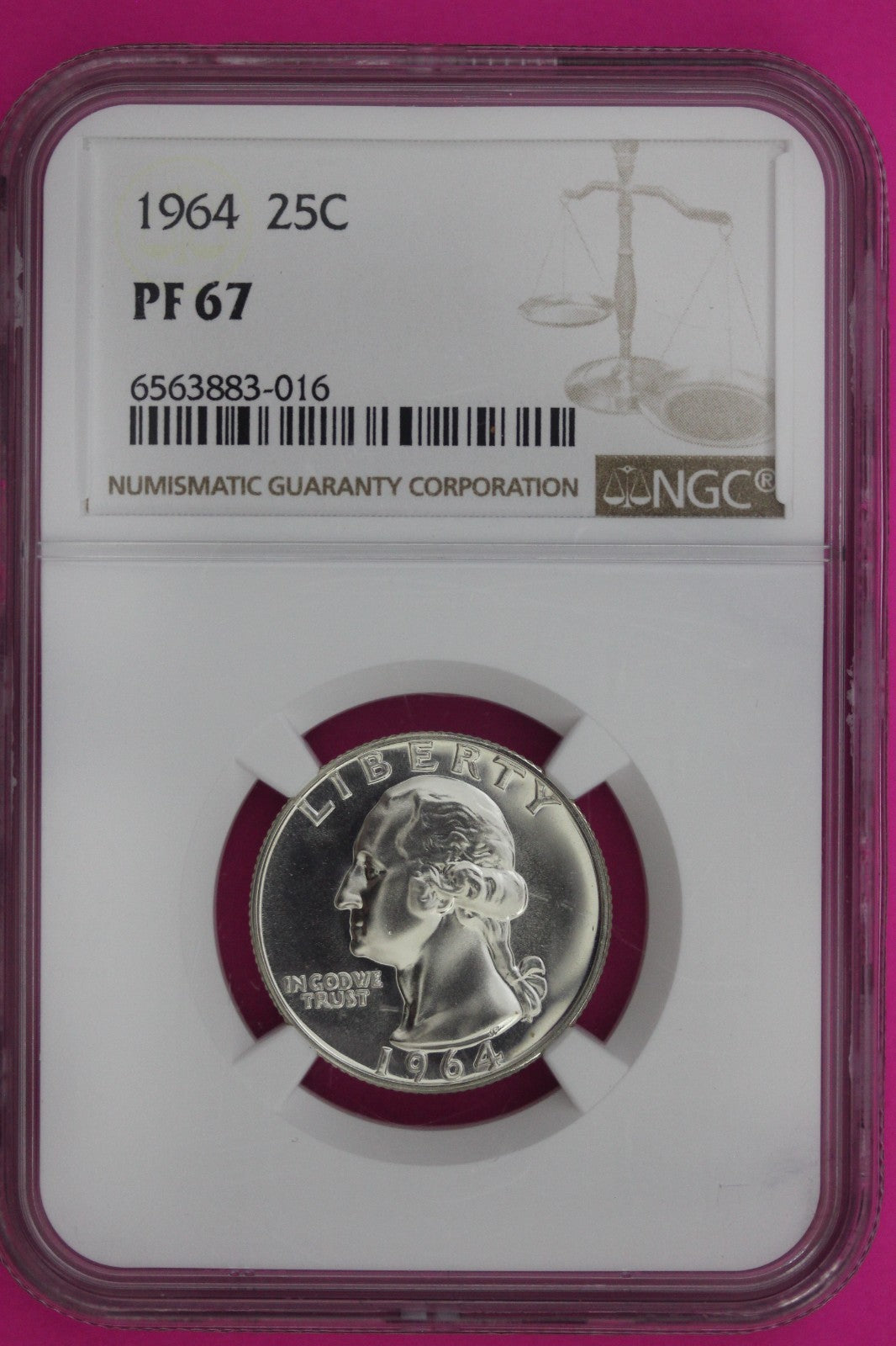 1964 PF 67 Proof Washington Silver Quarter NGC Certified Graded Authentic 859