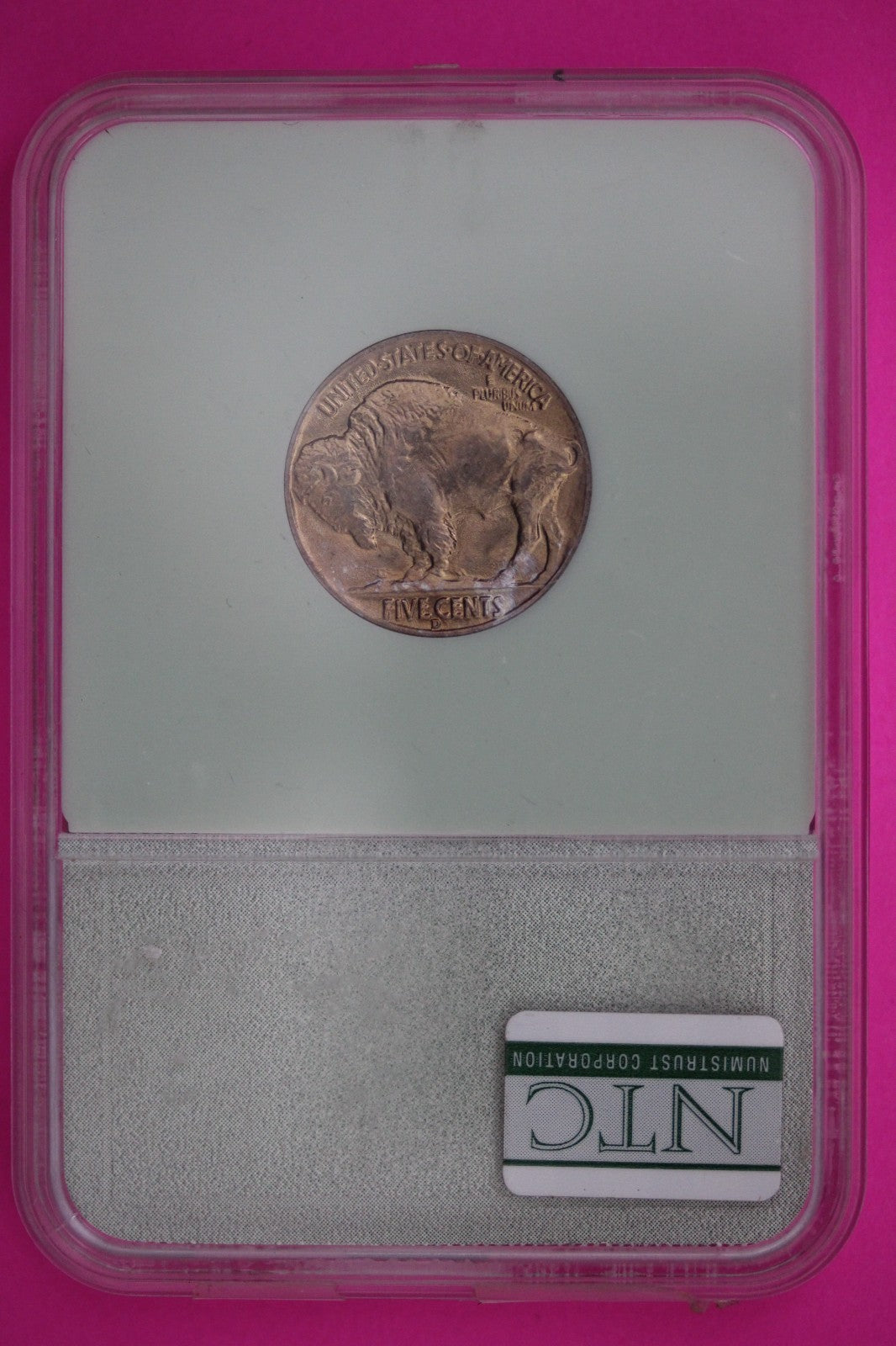 Toned Gem Uncirculated 1938 D Buffalo Nickel Guaranteed Authentic Coin Slab 523