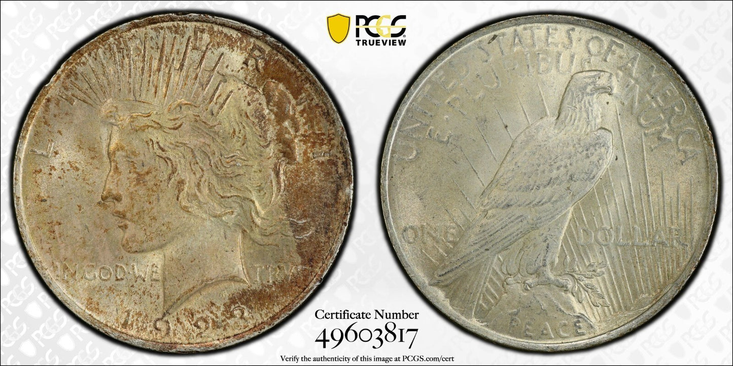 Toned 1923 P MS 62 Peace Silver Dollar PCGS Graded Certified Authentic Slab 74