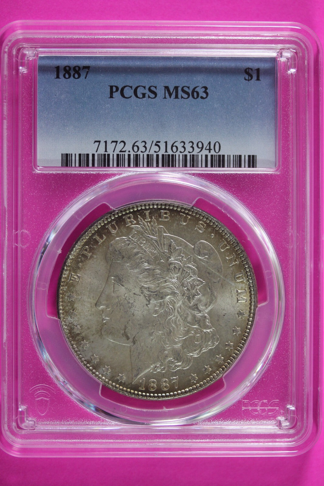 Toned 1887 P MS 63 Liberty Morgan Silver Dollar PCGS Certified Graded Slab 1071