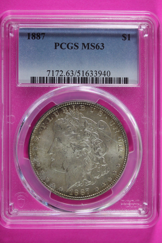 Toned 1887 P MS 63 Liberty Morgan Silver Dollar PCGS Certified Graded Slab 1071