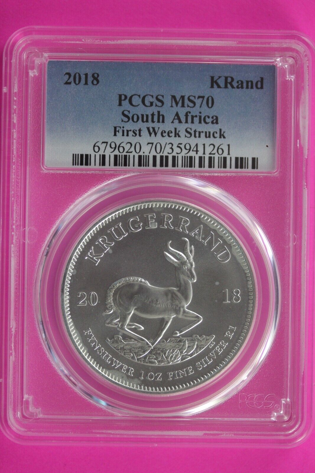 2018 MS 70 South Africa Krugarand 1 OZ Silver Coin PCGS Graded Authentic 529